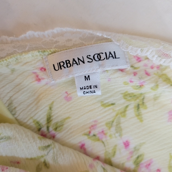Urban Social Floral Midi Dress Sz M Yellow Babydoll Y2K Cottagecore Fairy Lace - Picture 3 of 9